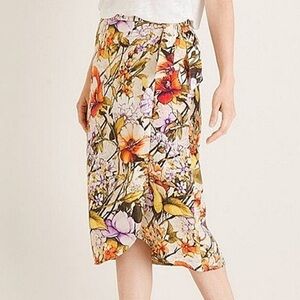 Chico's 100% Linen Faux Wrap Sarong Floral Print Skirt Sz L